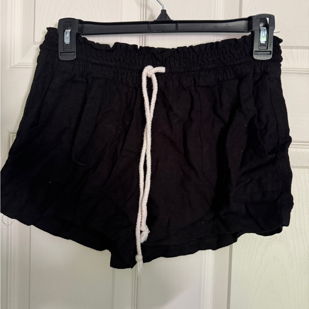 Black linen shorts